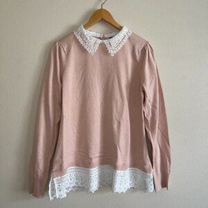 Women's Adrianna Pappell Twofer Pink Sweater with Lace, Size L